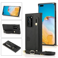 trendy leather case for huawei mate 20 30 pro lite multi card slot phone holder case for huawei p30 40 pro with lanyard