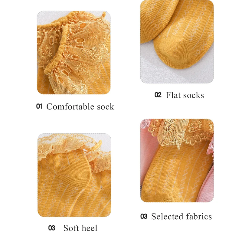 Кружевные носки с оборками для маленьких девочек дышащие хлопковые детские