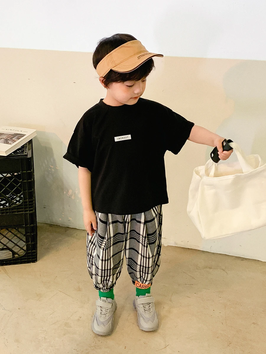 

BB Children's Clothing Boys' Pants Summer Thin 2021 New Medium and Big Children's Plaid Casual Pants Fashionable Cropped Pants