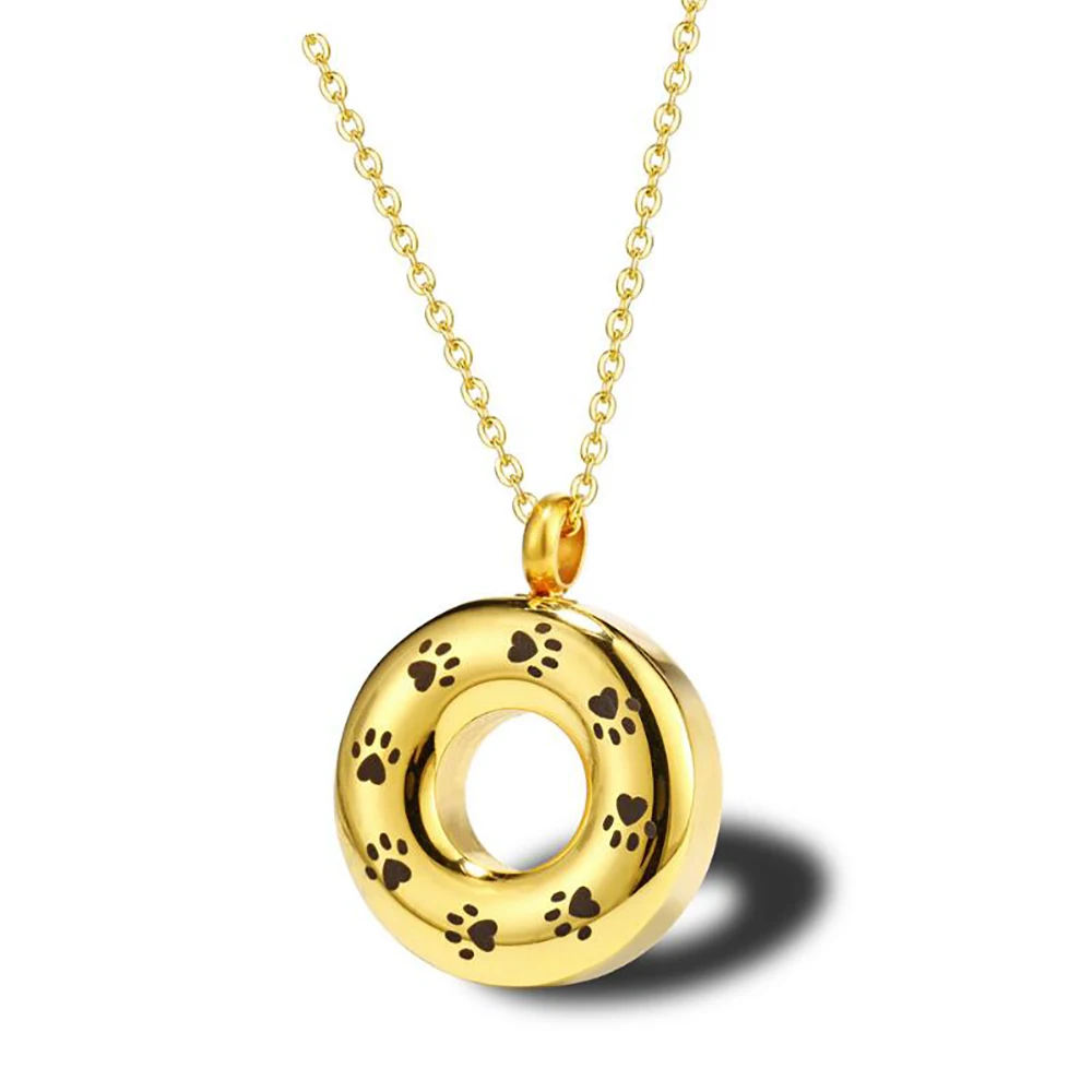 

Stainless Steel Swimming Ring Round Dog Pet Print Cremation Urn Pendant Necklace Jewelry Gift For Him with Chain