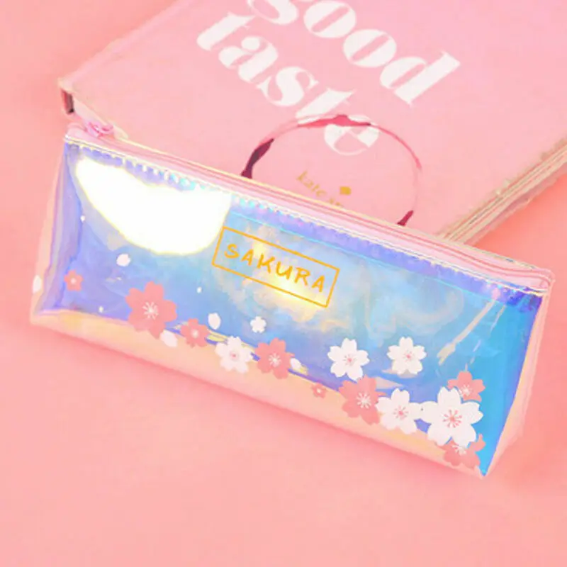 Модный голографический женский прозрачный чехол для карандашей с красочным