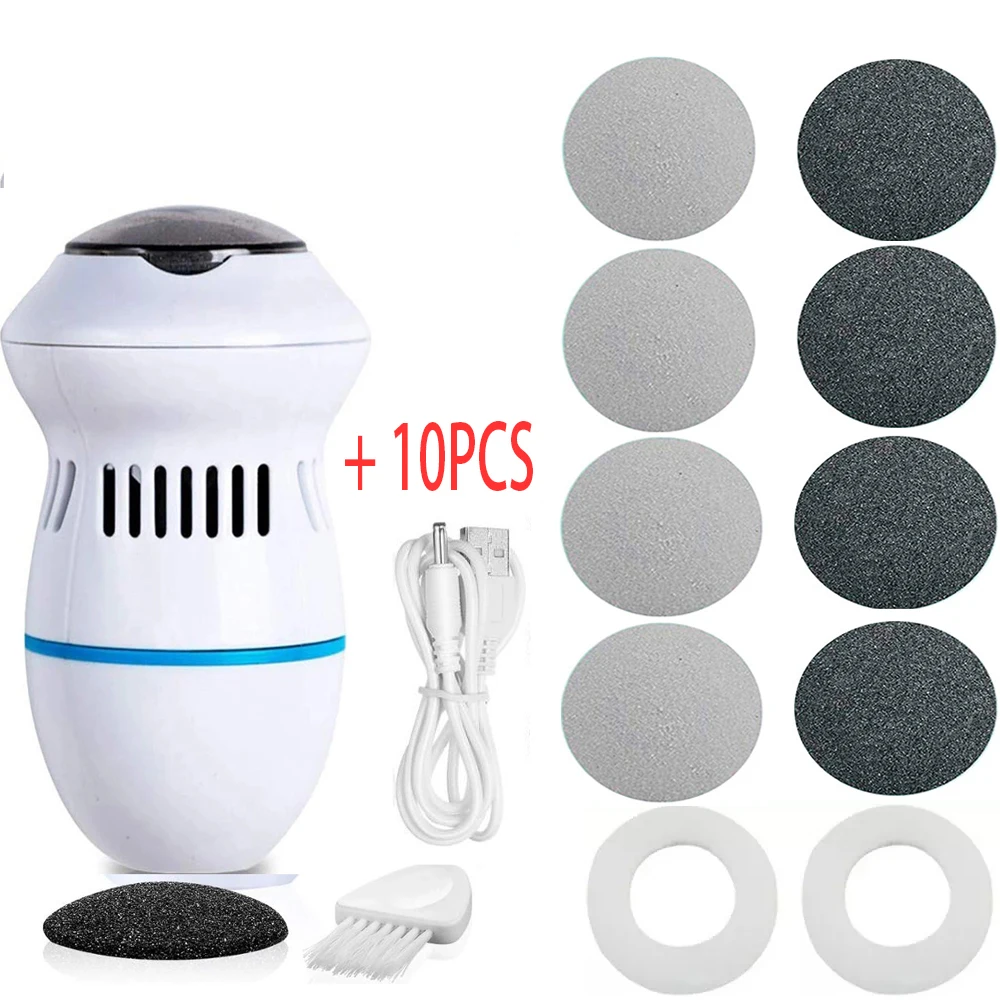 Portable Electric Vacuum Adsorption Foot Grinder Electronic Foot File Pedicure Tools Callus Remover Feet Care Sander with 10 Pcs