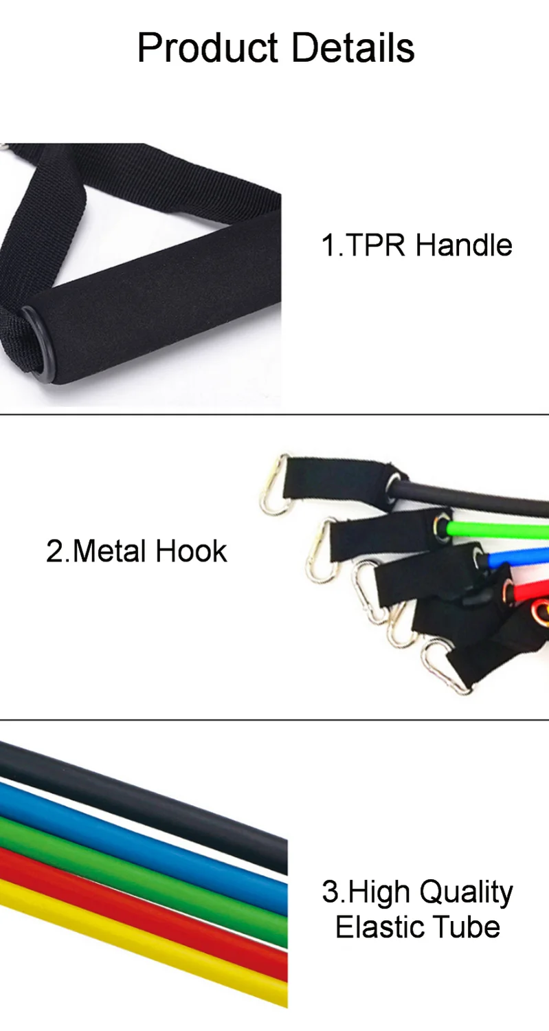 

11-piece Set Of Tension Rope Set With Standard Pounds, TPE Webbing Hoist Hook, One-word Tensioner, Fitness Equipment Supplies