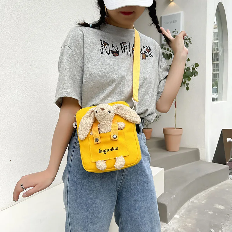 

Милая женская Повседневная Диагональная Сумка с лентой, Холщовая Сумка через плечо на молнии, универсальная мультяшная сумка