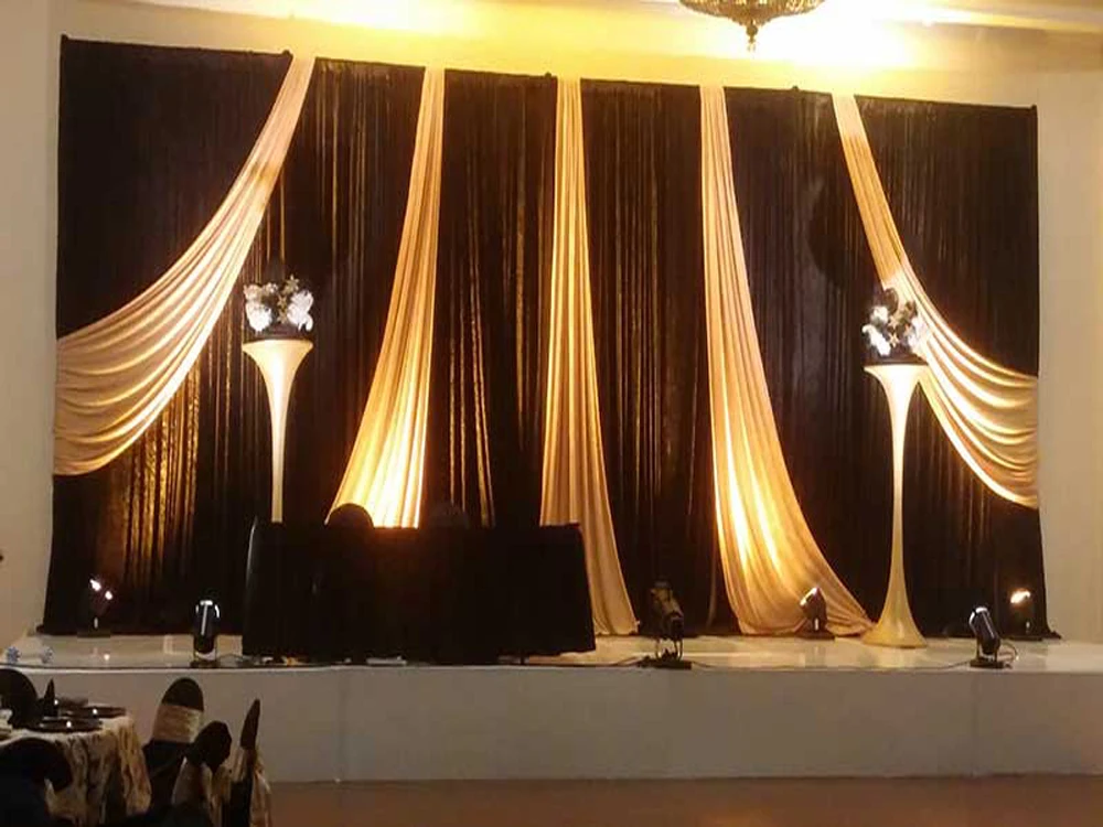 

Luxury Gold with Black Wedding Backdrop 10ftx20ft Stage Decoration Banquet Party Stage Curtain Event Decor