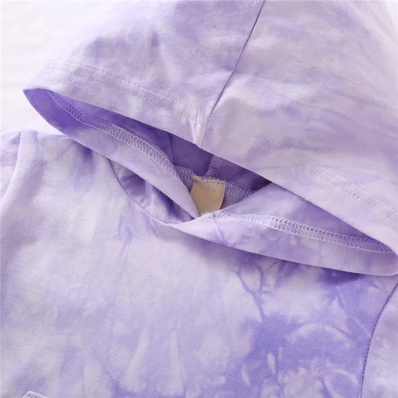 2020 Baby Girl Hoodie Set Tie Dye Printed Long Sleeve Casual Kangaroo Pocket+Pants Outfits Fall Clothes | Детская одежда и обувь