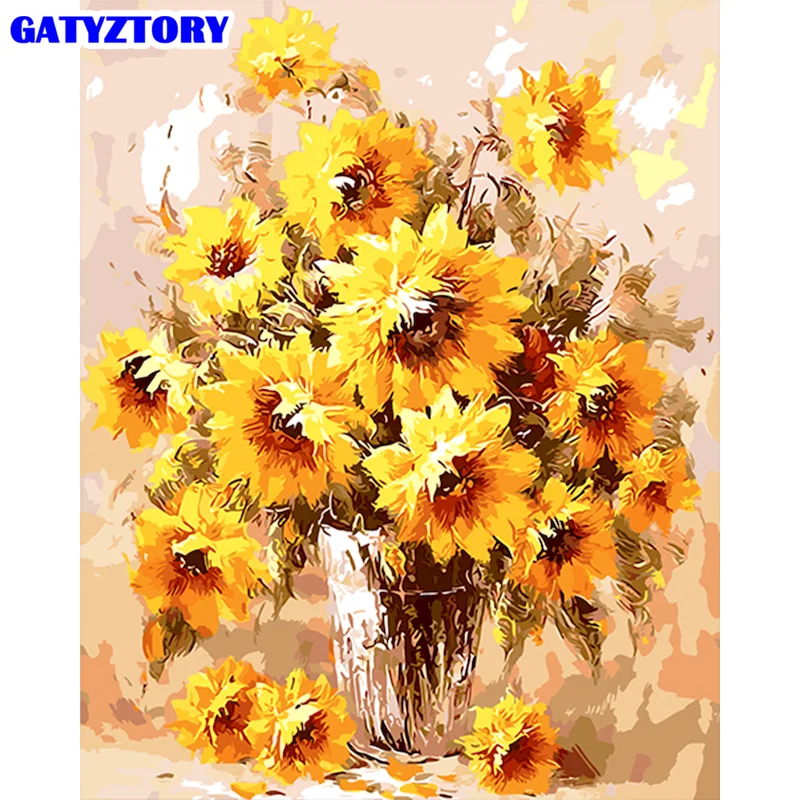 

GATYZTORY Unframe DIY Oil Painting By Numbers Flowers Handpainted Gift Acrylic Paint Coloring By Numbers Chrysanthemum Room Deco