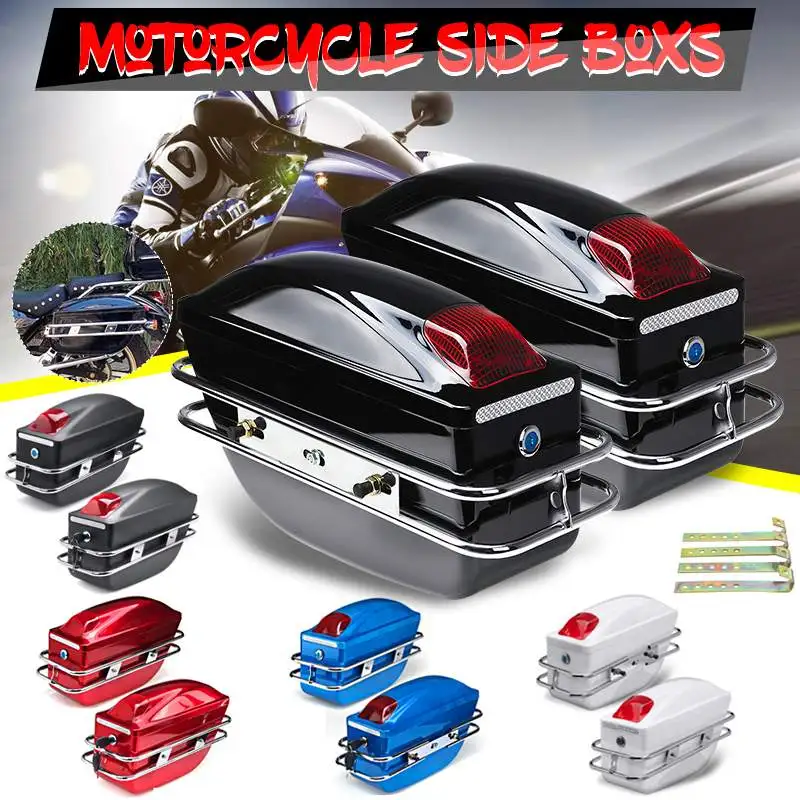 

Motorcycle Side Tool Box w/Taillight Luggage Tank Tail Tool Bag Hard Case Saddle Bags Side Trunk Universal