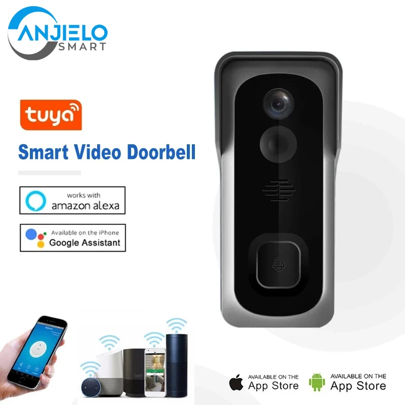

Tuya WiFi 1080P HD Smart Video Doorbell with Night Vision Remote Control Battery Compatible with Google & Alexa Waterproof