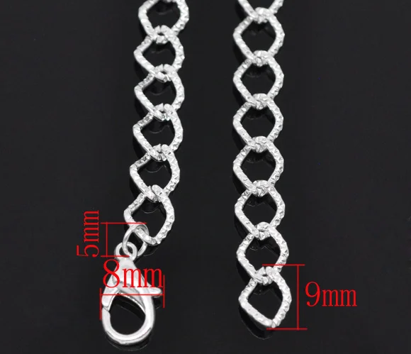 

Zinc Based Alloy Textured Link Curb Chain Bracelets Silver Color 20cm(7 7/8") long, 12 PCs