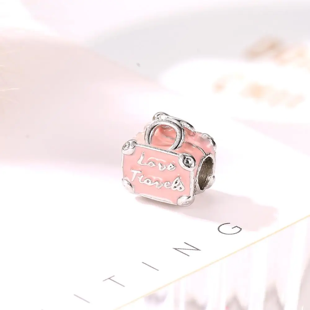 Свежий стиль розовый цвет эмаль резная сумка с надписью бусины амулеты подходят