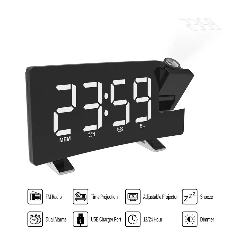 Цифровой радиоприемник с проектором будильника таймер повтора светодиодный