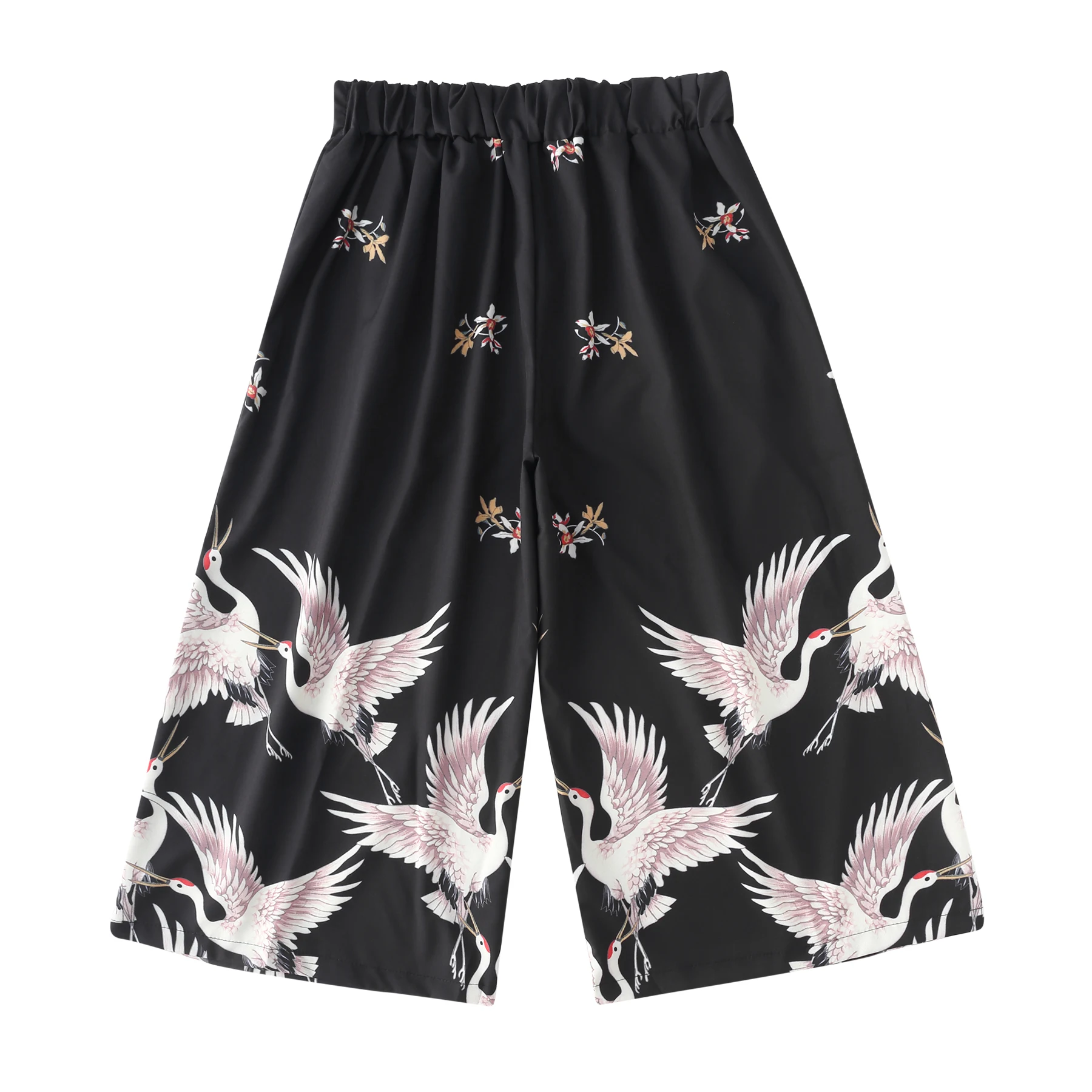 LMCAVASUN S-XXL Винтаж Японский стиль волна печати широкие брюки свободные брюки с эластичной талией для женщин Высокая уличная хип-хоп - Цвет: Черный