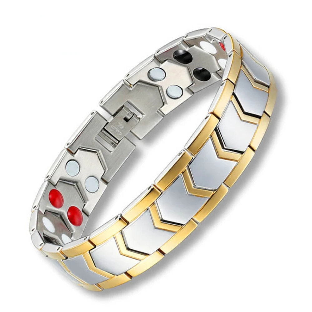 

Fashion Mens Bracelet Double Row Magnet Anion Titanium Steel Bracelet Magnet Energy Jewelry