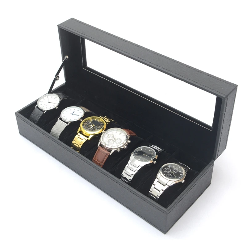 

Kili 6 Slots PU Leather Watch Display Case, Glass Topped Watch Display Case Watch Jewelry Organizer