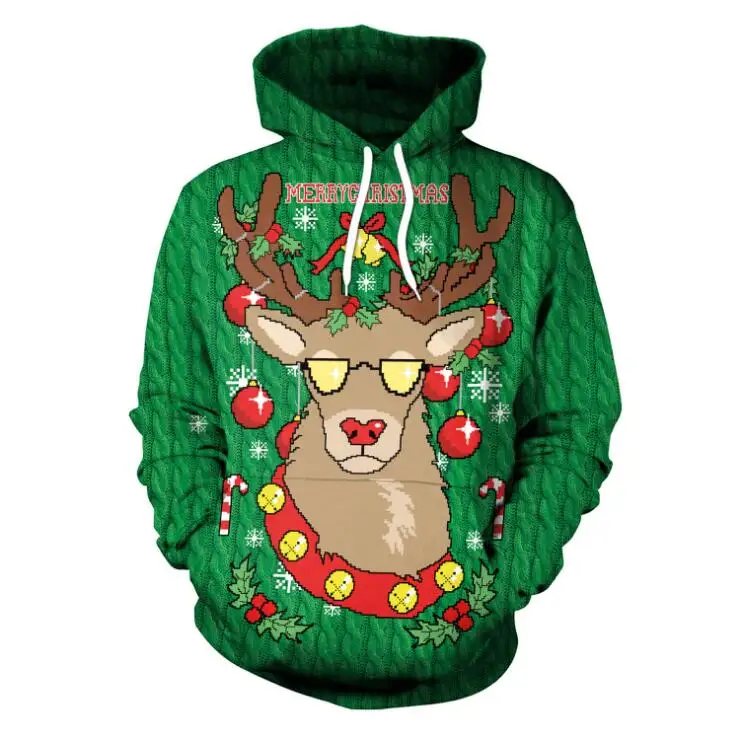 Unisex 3D Sweater Women Winter Christmas Graffiti Pattern with Cap Long Sleeve Pullovers Ladies Loose Ugly | Женская одежда