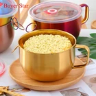 Легкая переноска кухонная посуда миска из нержавеющей стали с крышкой Металлические Пищевые контейнеры миски с ручкой лапша, рис миски для супа