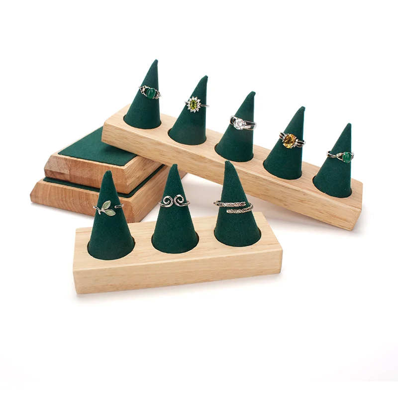 new 3-grids ring jewelry display wood green stand women earring pendent bracelet showcase trays jewellery organizer storage box