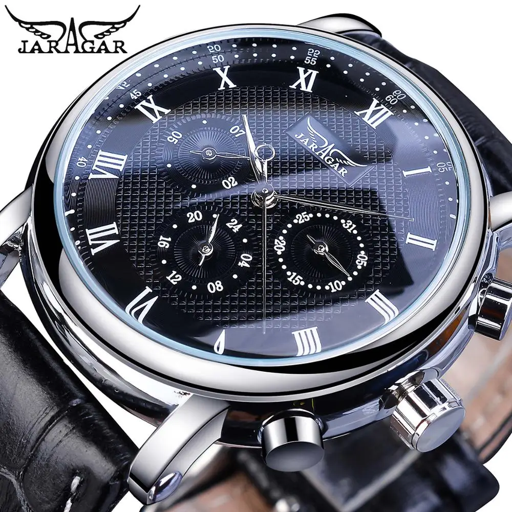 Jaragar горячая распродажа черные Аналоговые мужские деловые механические часы 3 Sub