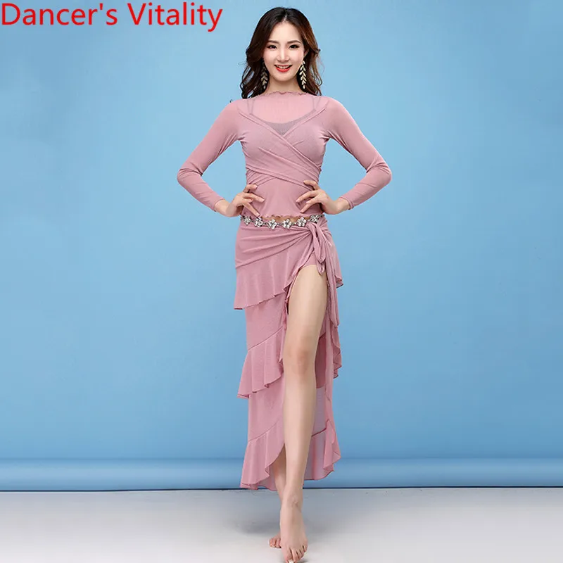 Женский тренировочный костюм для танца живота сетчатый топ с длинными рукавами