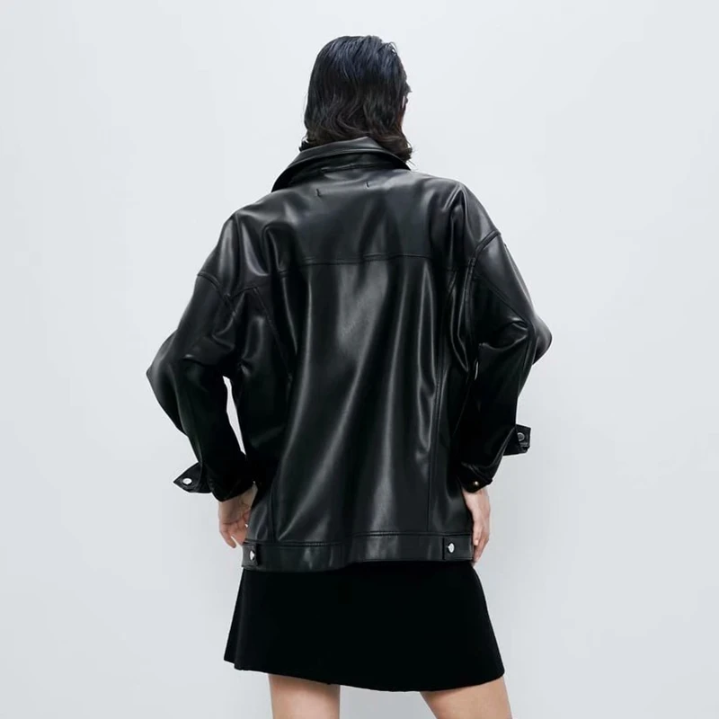 Женская кожаная куртка черная винтажная Повседневная мотоциклетная из