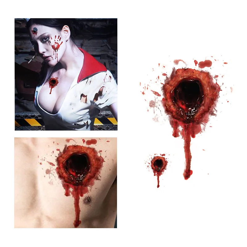 Хэллоуин татуировки Стикеры раны Ножи шрам-наклейки Водонепроницаемый