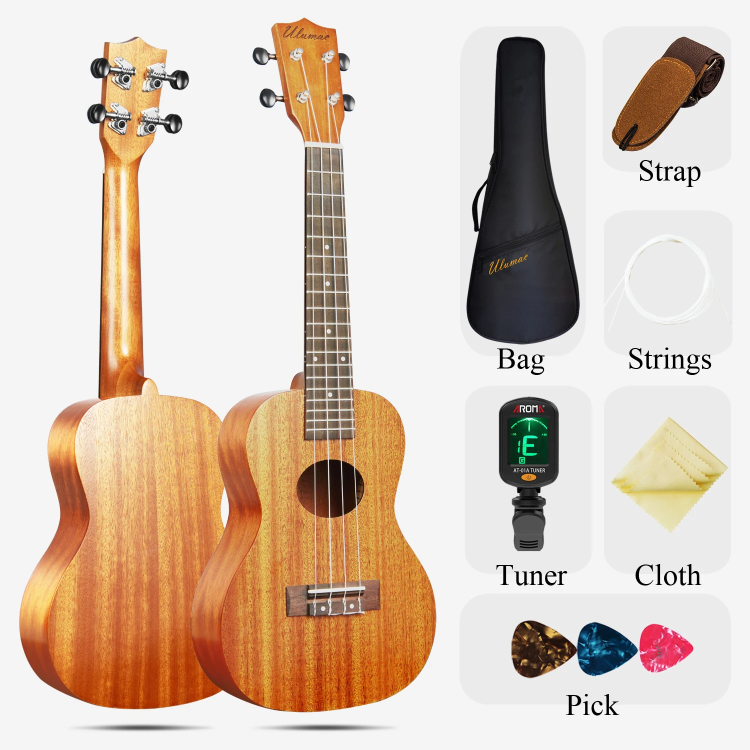 Укулеле сопрано/концерт/тенор Размер 21/23/26 дюймов твердый верх из красного дерева