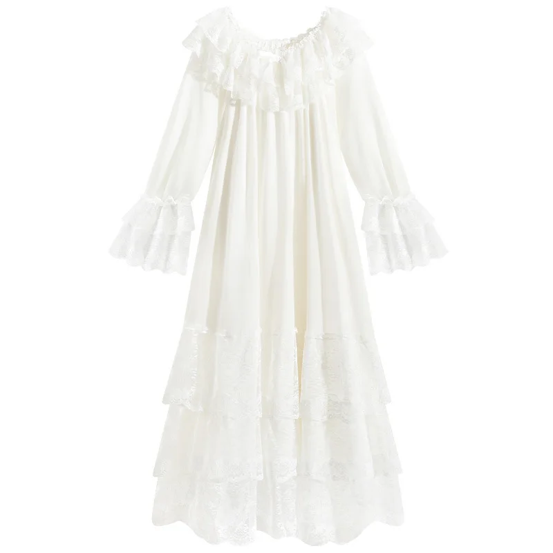 Long Sleeve Nightdress Lady Spring Summer Palace Princess Modal Mesh Long Nightdress Sweet Loose Large Size Home Clothes Autumn