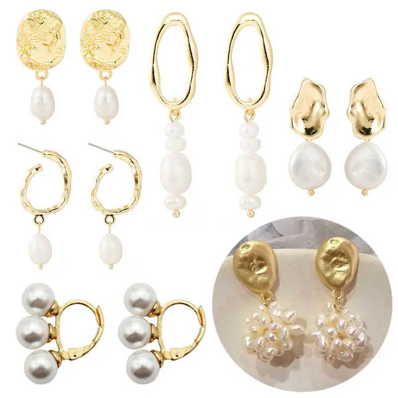 

Elegant Fashion Charm Women Goldplated Round Pearl Dangle DropEarrings Stud Earrings Jewelry for Wedding Party Brincos