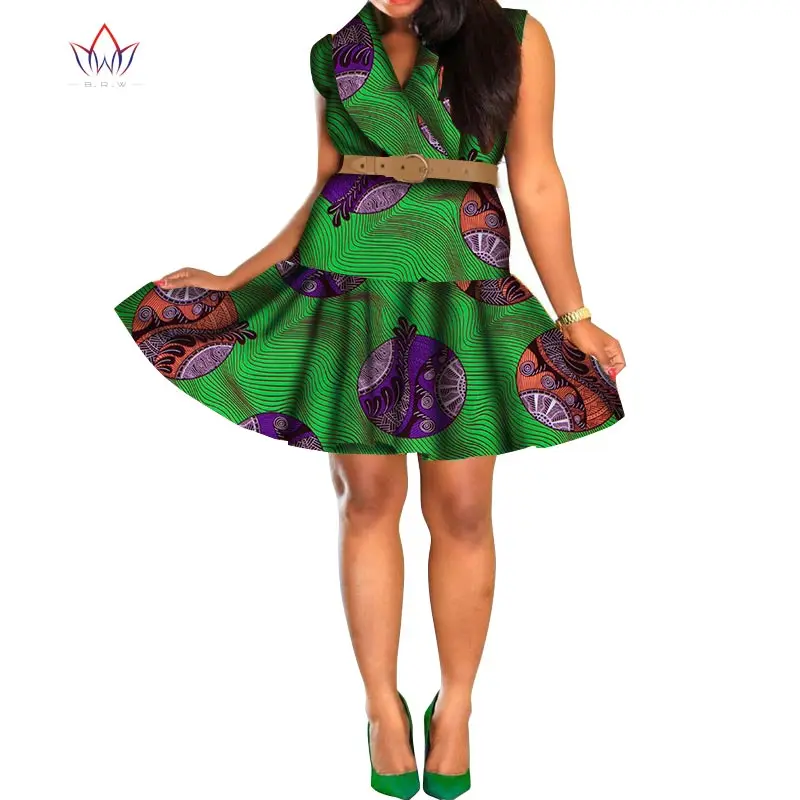

Customize Dashiki African Dresses for Women Bazin Riche Ankara Print Knee-length Sleeveless Dresses Women African ClothingWY4670