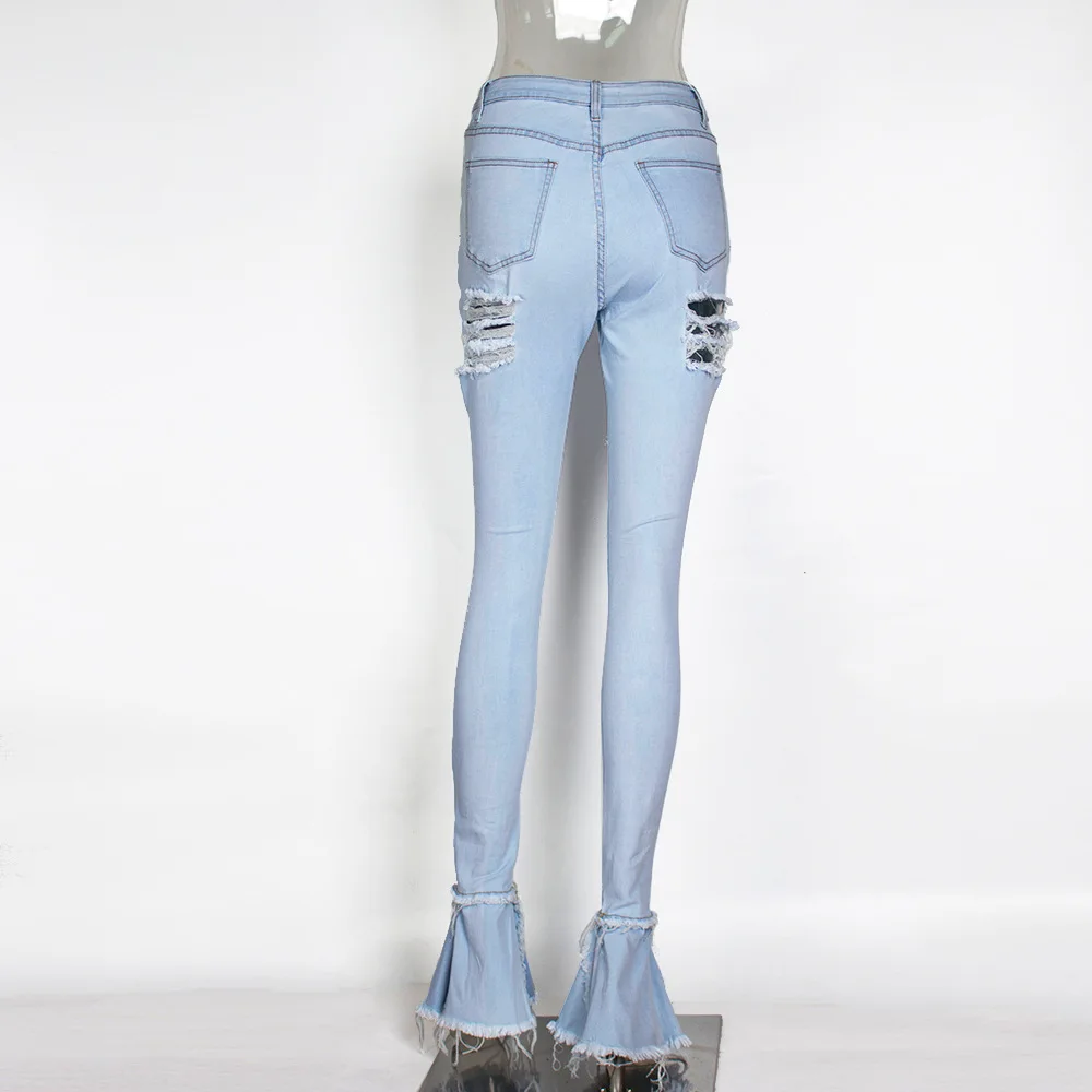 

American high waisted hole floor pulling jeans women's flared pants