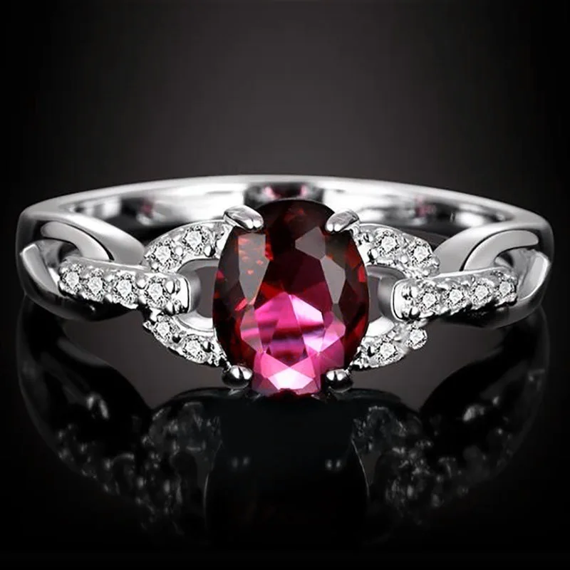 

Fashion Silver Color Sparkling Red Blue White Crystal Rhinestone Zircon Metal Ring for Women Wedding Jewelry Accessories