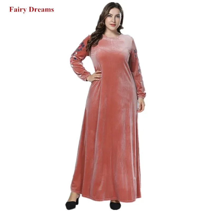 Женское бархатное платье макси с длинным рукавом и цветочной