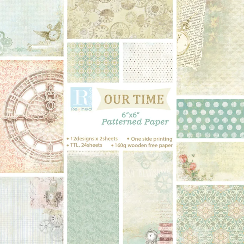 

24 Sheet 6"X6" Our Time Craft Paper Material Junk Journal Planner Scrapbooking Decor DIY Craft Background Paper PA1608