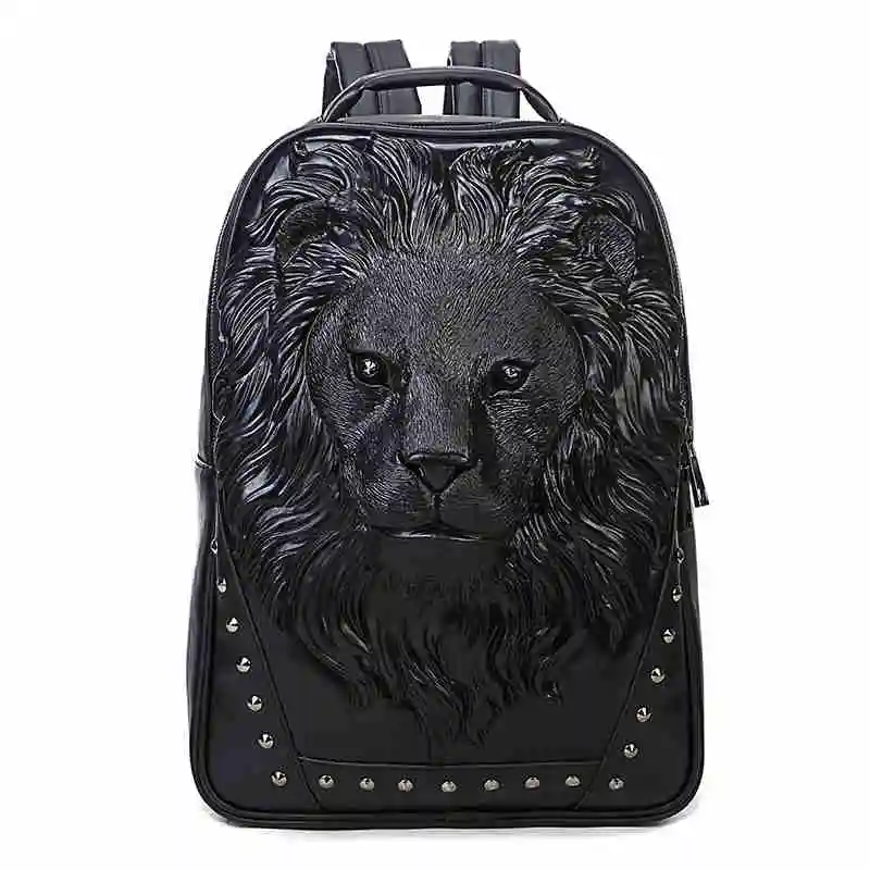 Black Backpack Персональный рюкзак с заклепками и головой льва, костюм на Хэллоуин, сумка для путешествий в стиле панк-рок, рюкзак для ноутбука, школьная летняя сумка - Цвет: Black Backpack