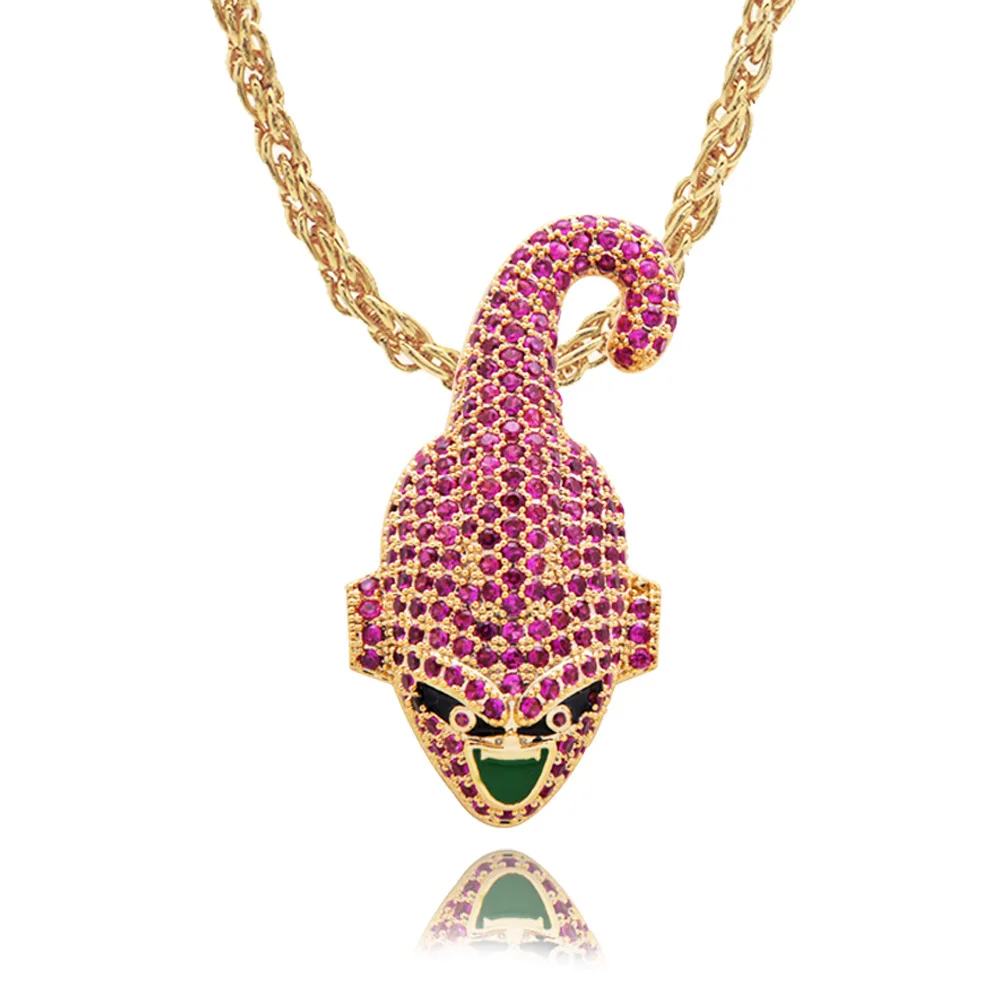 

Rock Hip Hop Iced Out Full Cubic Zircon Rope Super Majin Buu Pendant Necklace for Men Jewelry Necklace Choker for Women Jewelry