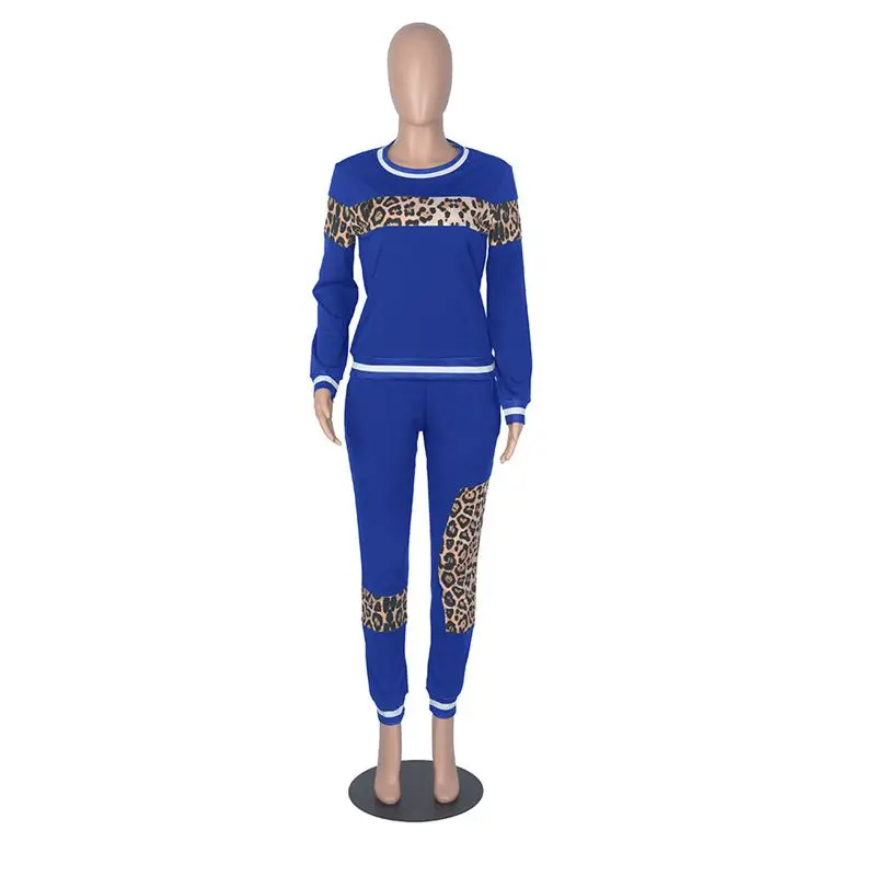 

ZKYZWX Aesthetic Leopard Women Tracksuit 2 Piece Set Trendy Clothing Long Sleeve Top and Sweatpants Lounge Wear Matching Sets