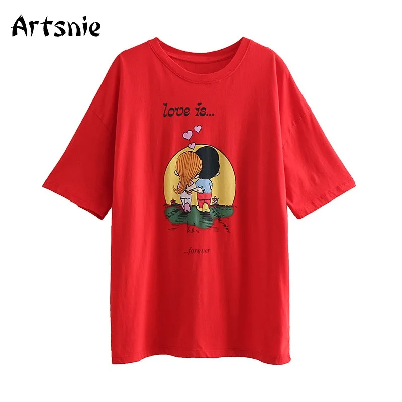 Женская футболка с круглым вырезом Artsnie красная повседневная трикотажная