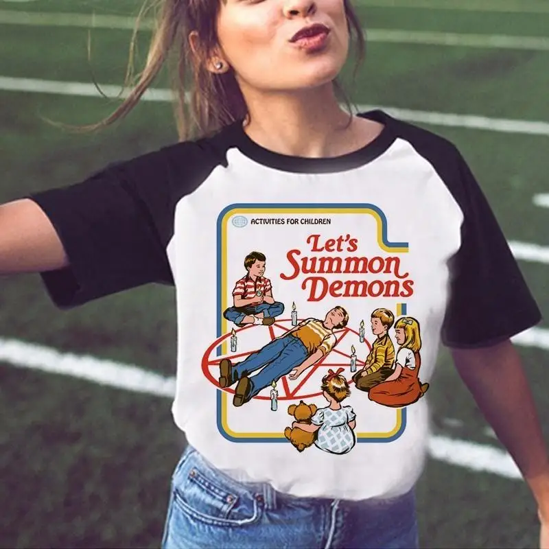 Забавная рубашка на Хэллоуин сатана винтажная женская футболка Давайте вызовем