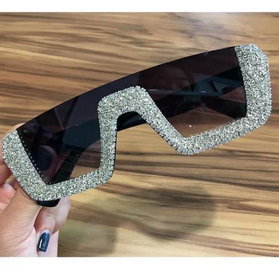 

Square Sunglasses For Men And Women Half Frame Sunglasses Rhinestone Luxury Personality Europe And America 2021 New Trends