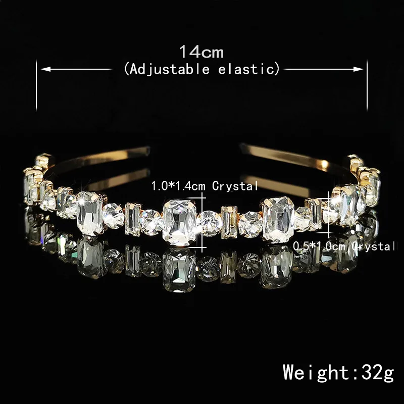 

European and American popular fashion hairband rectangular glass crystal drill headband hair accessories gold hair ring women