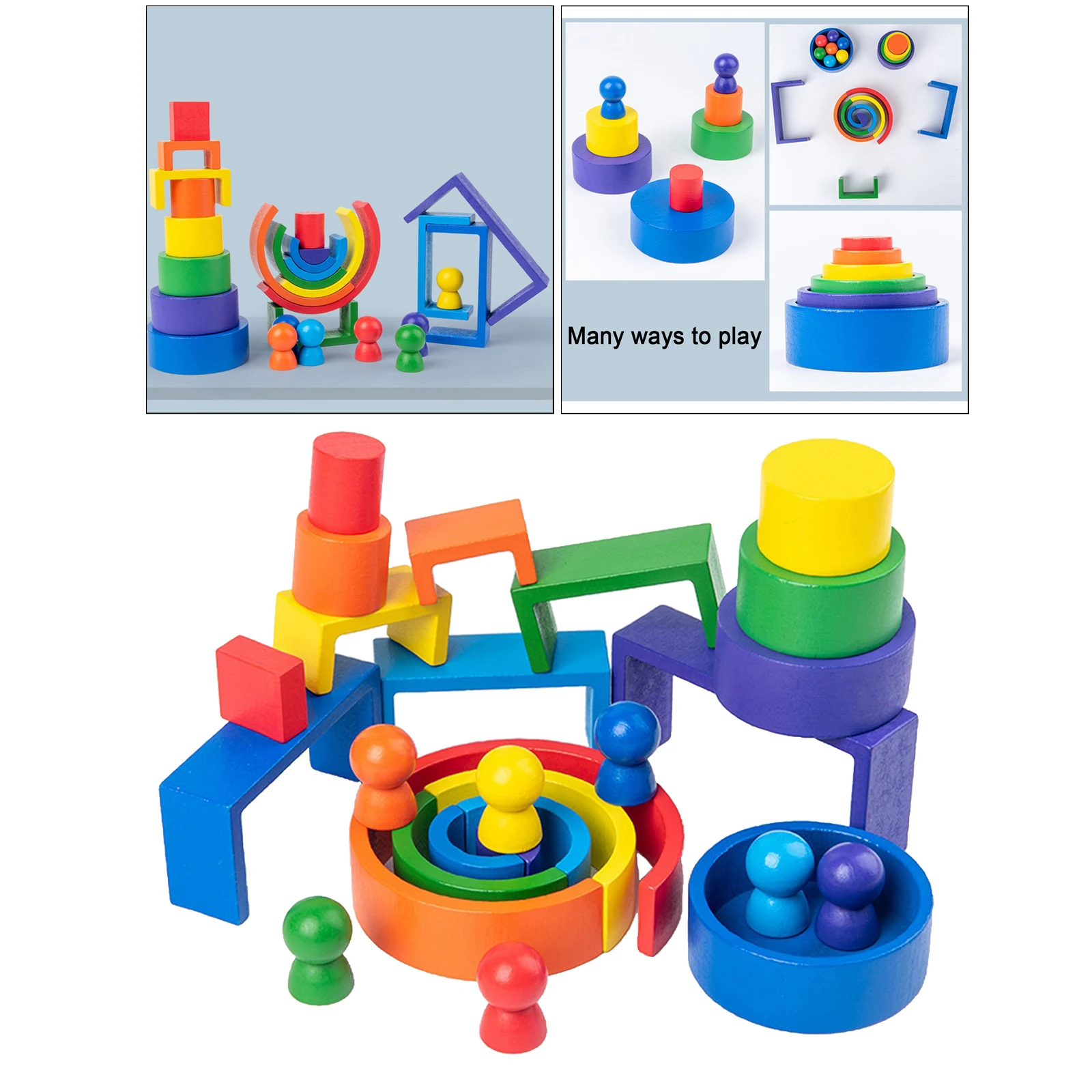 

Wooden Rainbow Stacker Toys, Nesting Stacking Game Educational Learning Toy Puzzle Creative Building Blocks for Kids Toddlers