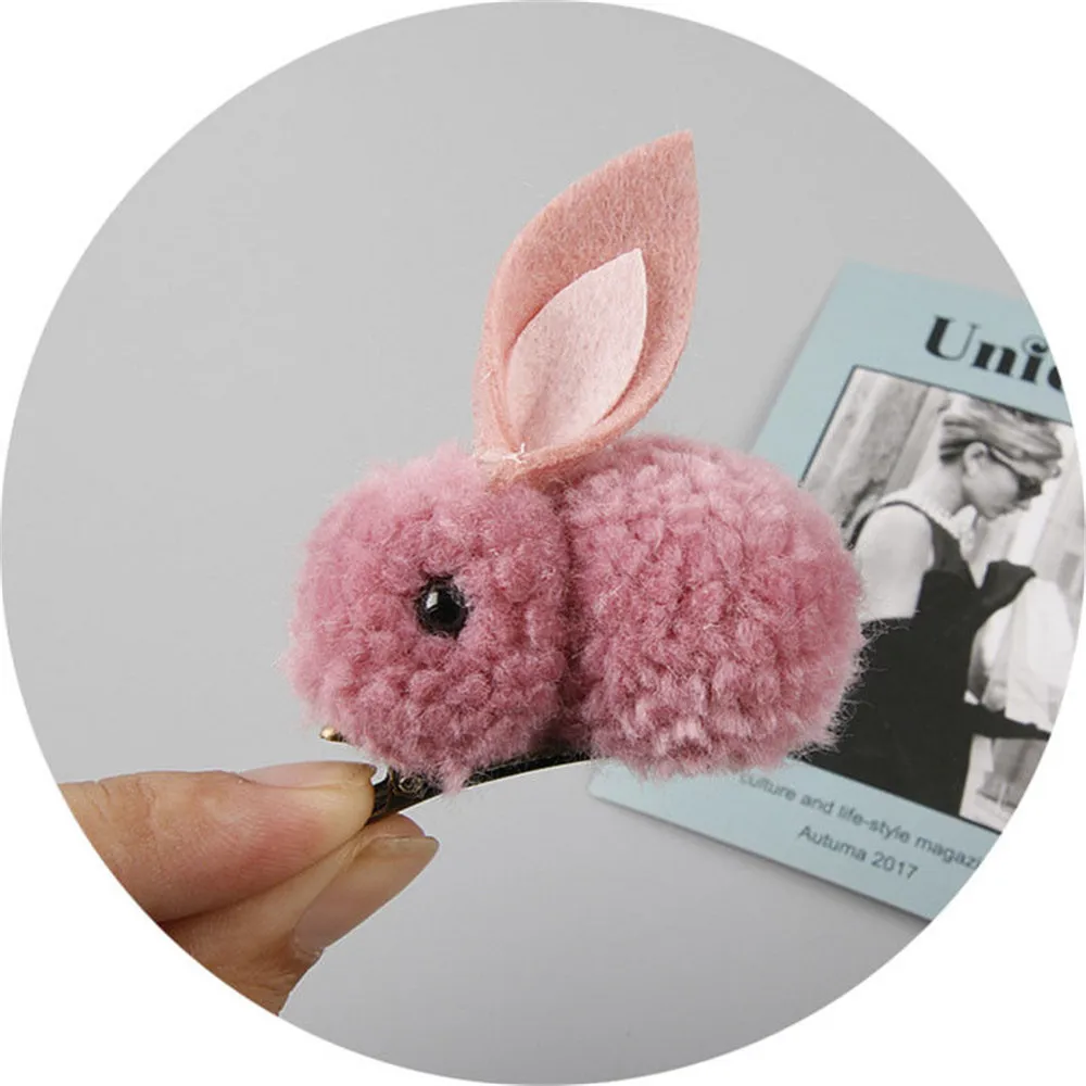 pink 1 шт. Корейская заколка для волос животные шпильки для волос с кроликами для девочек аксессуары для волос 3D плюшевый кролик с ушами милые детские заколки для волос Горячая Распродажа - Цвет: pink