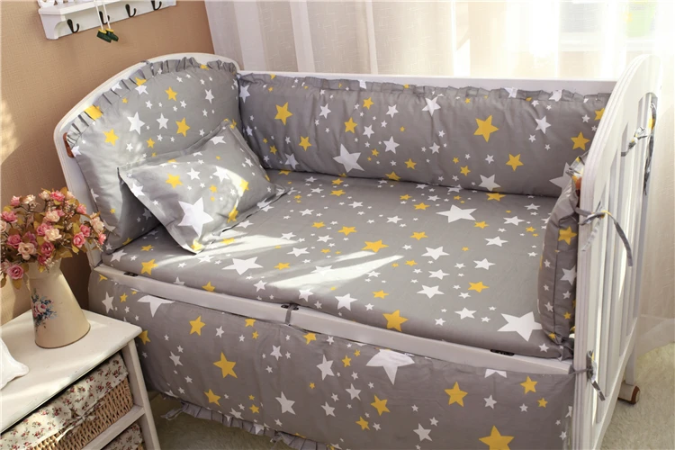 

6pcs Crib Bedding Set Cotton Baby Crib Bed Linen kit berço Baby Safety Bed Around Protector (4bumpers+sheet+pillow cover)