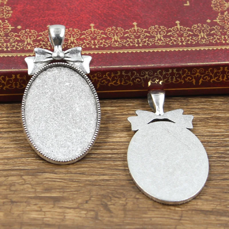 3pcs New Fashion 35x25mm Inner Size Antique Bronze Silver Color Classic Oval Bow Style Cabochon Base Setting Charms Pendant - купить по