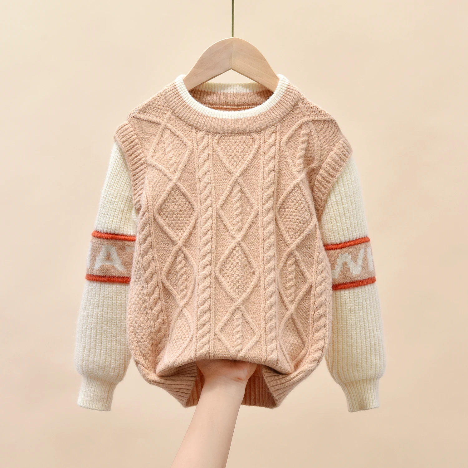 

Baby Kids Tshirt Sweater Baby Girl Rhombus Three Colors Match Pattern Style Little Boy Outfit O-Neck Knitted Clothes for 3T-9T