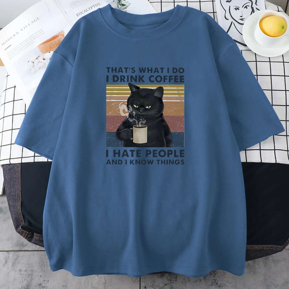 Cute Cat Not In Service Comics Printing Women Soft Cartoons Soft Tshirt Fashion Crewneck Tshirts Vintage Loose T Shirts Couple long sleeve t shirts