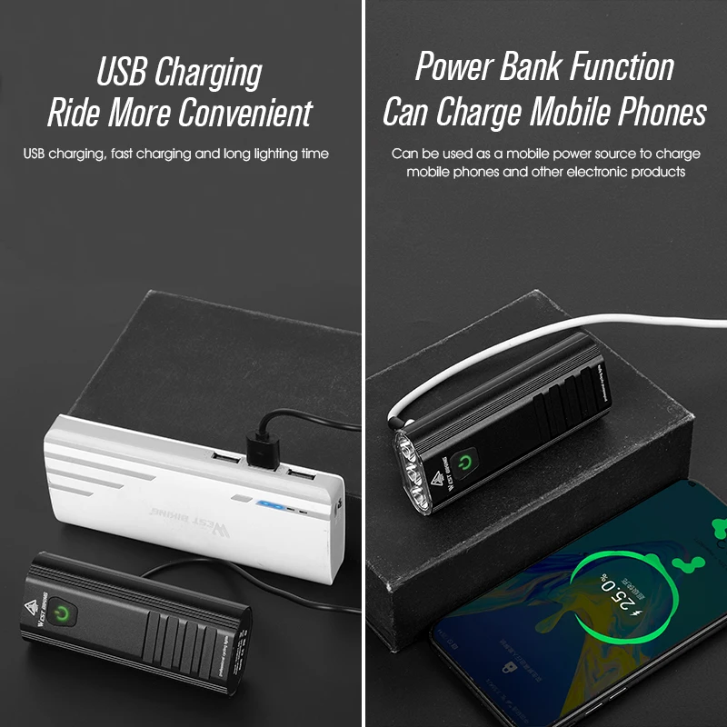 

WEST BIKING 3000 Lumen Bike Light 3 T6 LED 5200mAh USB Rechargeable MTB Front Rear Lamp Waterproof Flashlight with 2 Brackets