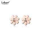 Женские маленькие серьги-гвоздики Lokaer, из нержавеющей стали, розовое золото, романтичные серьги