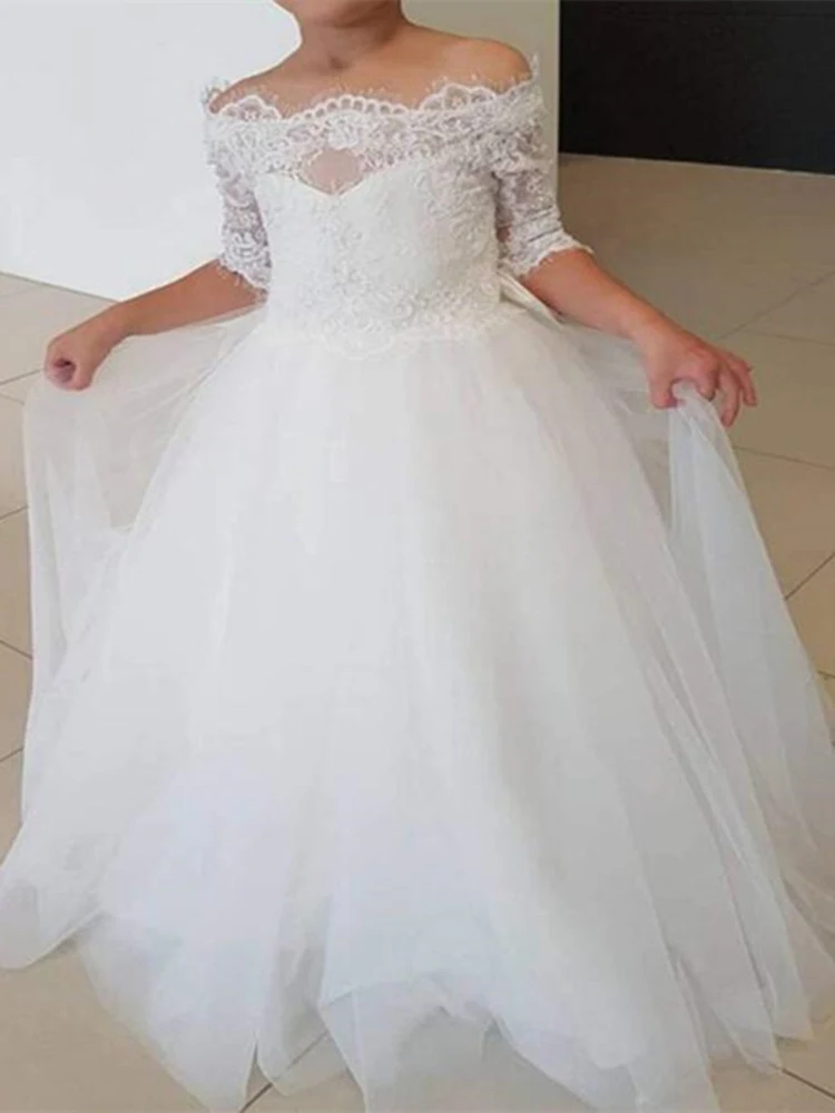 

Flower Girl Dresses for Weddings Jewel Neckline Custom Made Girls Pageant Kid Birthday Party Wears